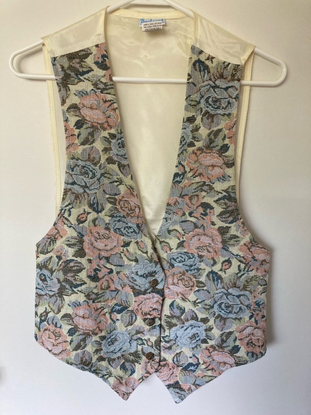 Floral Tapestry Vest in Cream, Pink & Blue